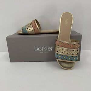 Botkier New York Maeva pastel sandal flat slides gold metallic blue pink new 5.5